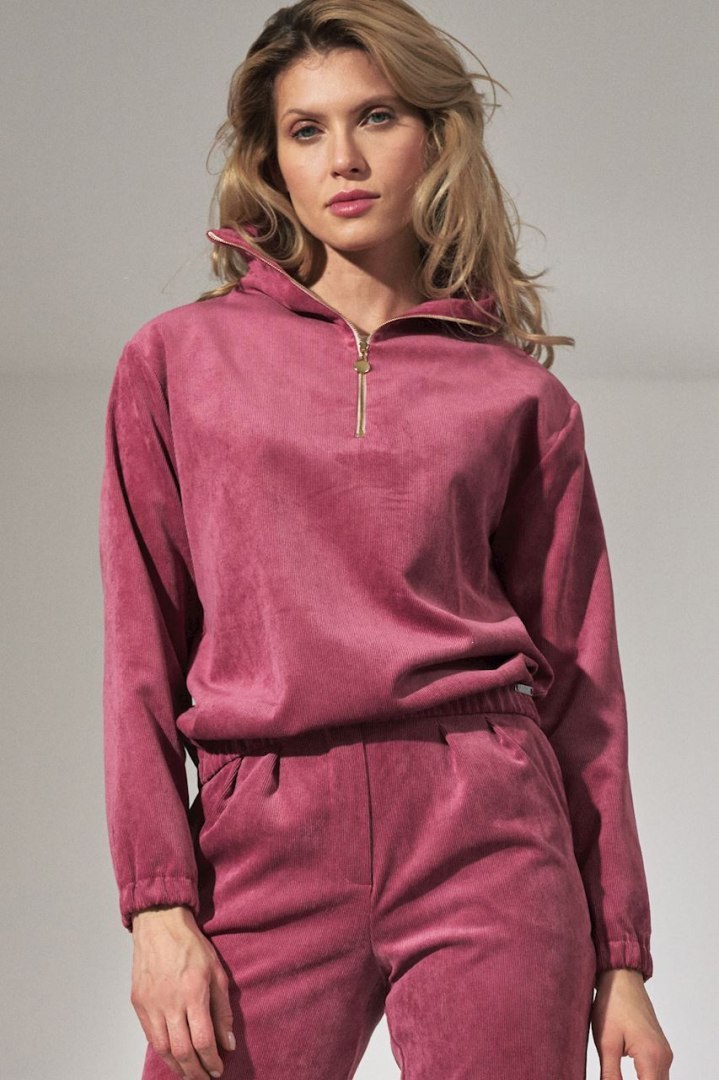 Bluza damska sztruksowa z gumką rozpinana ze stójką różowa M741 Bluza damska sztruksowa z gumką rozpinana ze stójką różowa M741