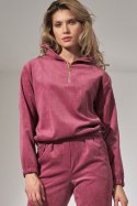 Bluza damska sztruksowa z gumką rozpinana ze stójką różowa M741