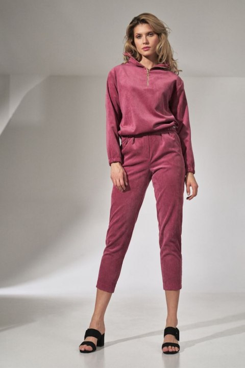 Bluza damska sztruksowa z gumką rozpinana ze stójką różowa M741 Bluza damska sztruksowa z gumką rozpinana ze stójką różowa M741