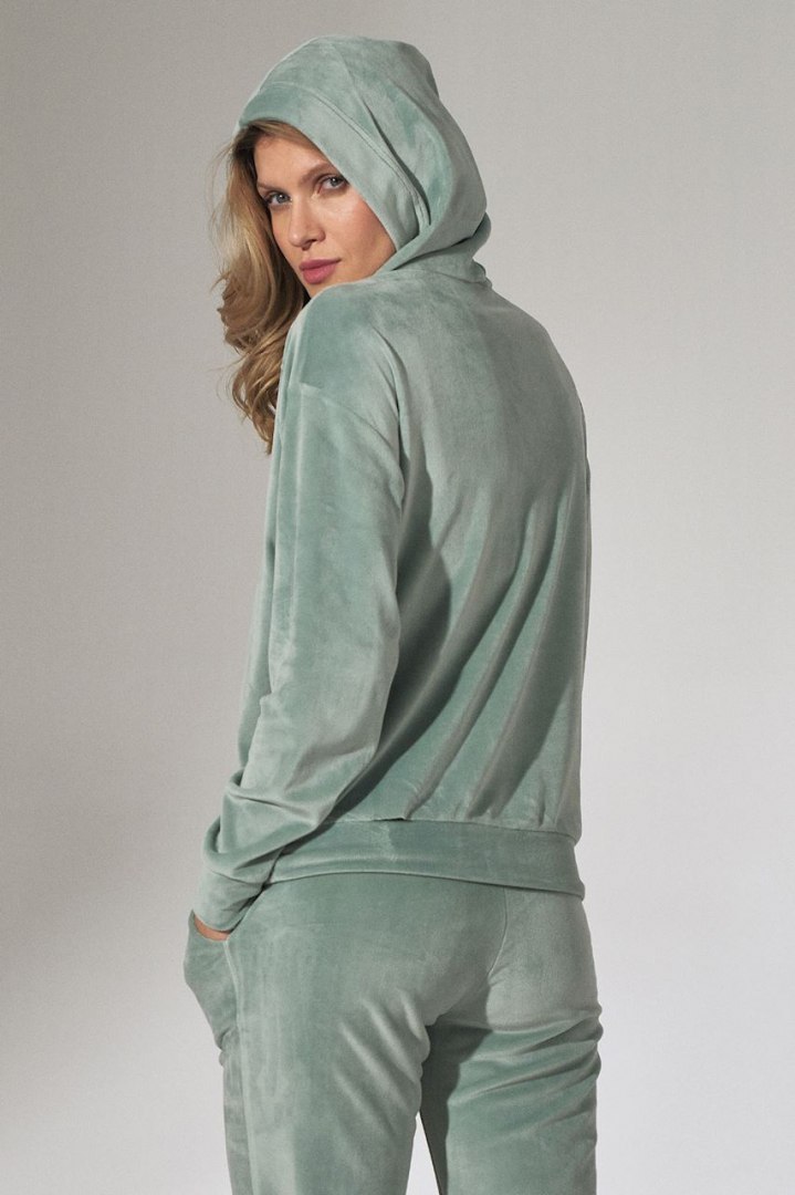 Bluza damska welurowa z kapturem stójką i ściągaczem miętowa M745 Bluza damska welurowa z kapturem stójką i ściągaczem miętowa M745