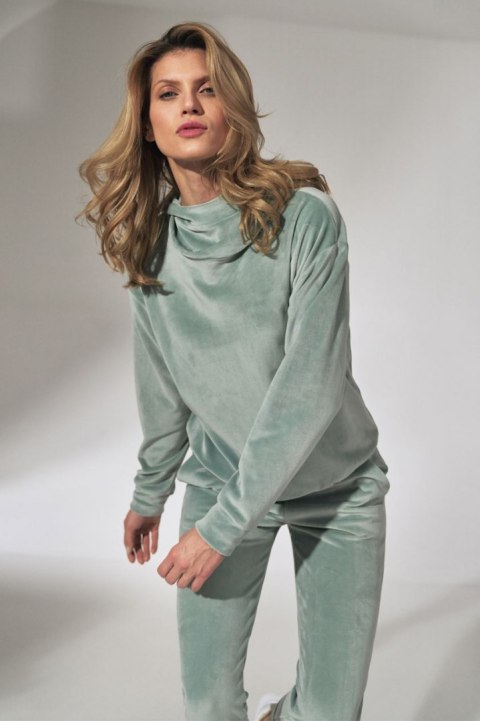 Bluza damska welurowa z kapturem stójką i ściągaczem miętowa M745 Bluza damska welurowa z kapturem stójką i ściągaczem miętowa M745