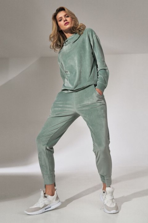 Bluza damska welurowa z kapturem stójką i ściągaczem miętowa M745 Bluza damska welurowa z kapturem stójką i ściągaczem miętowa M745