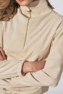 Bluza damska sztruksowa z gumką rozpinana ze stójką beżowa M741