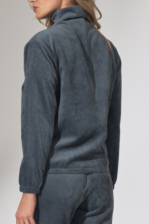 Bluza damska sztruksowa z gumką rozpinana ze stójką niebieska M741 Bluza damska sztruksowa z gumką rozpinana ze stójką niebieska M741