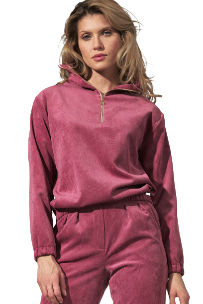 Bluza damska sztruksowa z gumką rozpinana ze stójką różowa M741 Bluza damska sztruksowa z gumką rozpinana ze stójką różowa M741