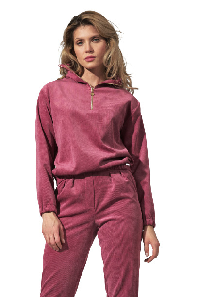 Bluza damska sztruksowa z gumką rozpinana ze stójką różowa M741 Bluza damska sztruksowa z gumką rozpinana ze stójką różowa M741