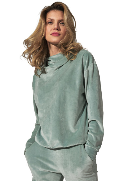 Bluza damska welurowa z kapturem stójką i ściągaczem miętowa M745 Bluza damska welurowa z kapturem stójką i ściągaczem miętowa M745