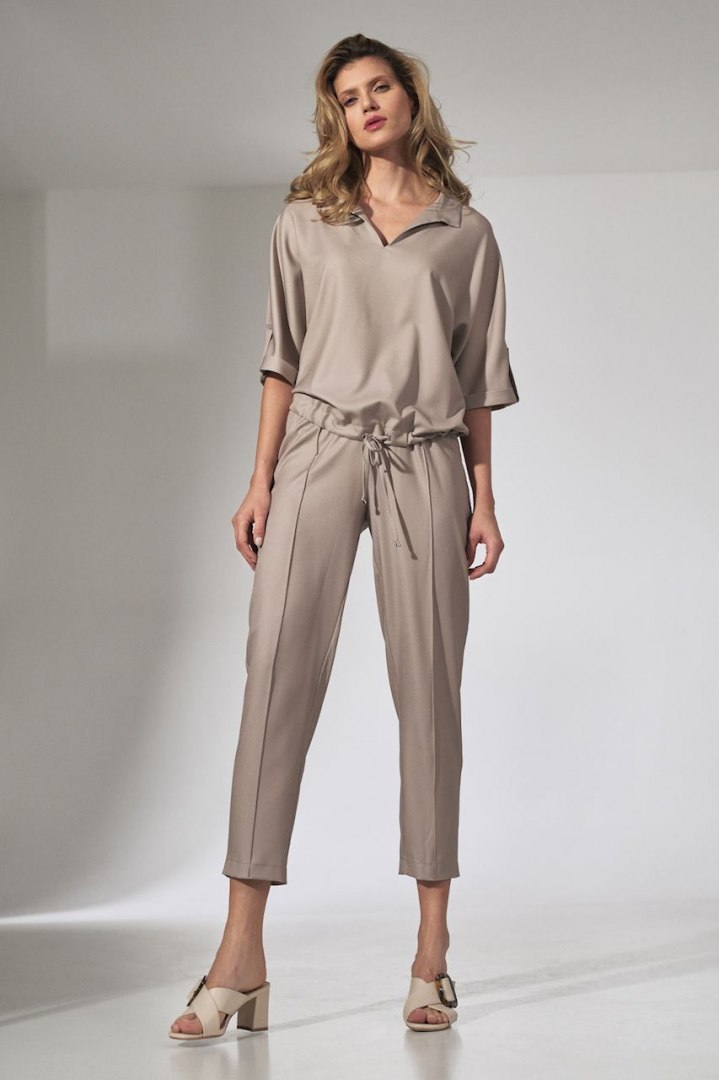 Bluzka damska kimono gładka z krótkim rękawem dekolt V beżowa M744 Bluzka damska kimono gładka z krótkim rękawem dekolt V beżowa M744