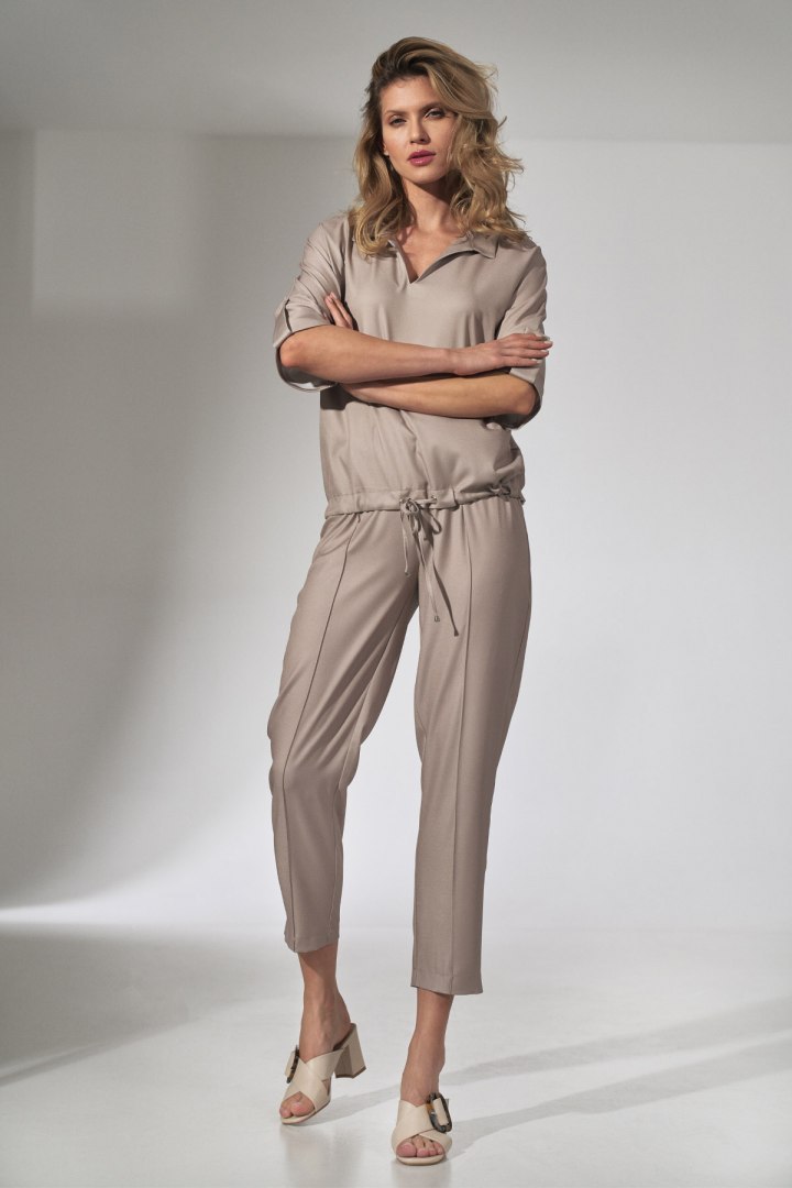 Bluzka damska kimono gładka z krótkim rękawem dekolt V beżowa M744 Bluzka damska kimono gładka z krótkim rękawem dekolt V beżowa M744
