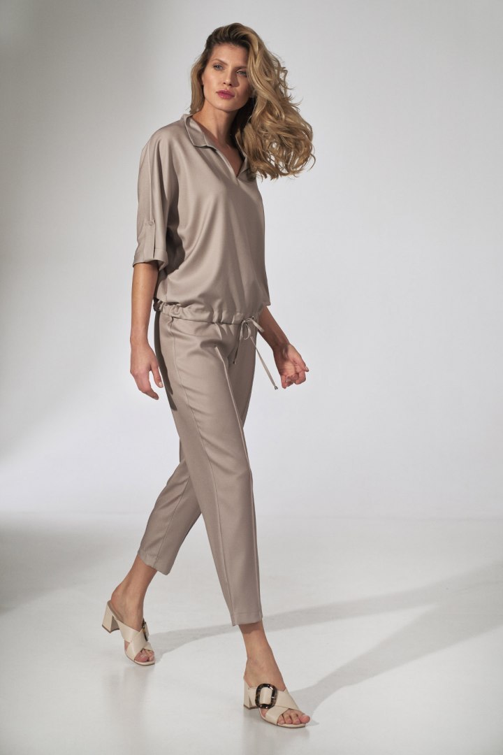 Bluzka damska kimono gładka z krótkim rękawem dekolt V beżowa M744 Bluzka damska kimono gładka z krótkim rękawem dekolt V beżowa M744