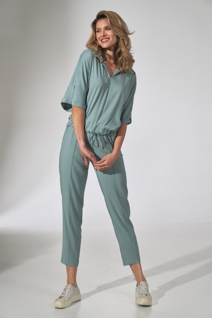Bluzka damska kimono gładka z krótkim rękawem dekolt V miętowa M744 Bluzka damska kimono gładka z krótkim rękawem dekolt V miętowa M744
