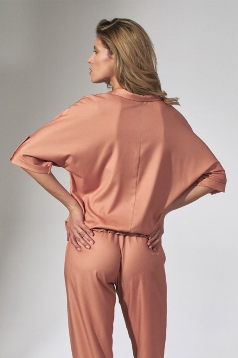 Bluzka damska kimono gładka z krótkim rękawem dekolt V pomarańczowa M744 Bluzka damska kimono gładka z krótkim rękawem dekolt V pomarańczowa M744