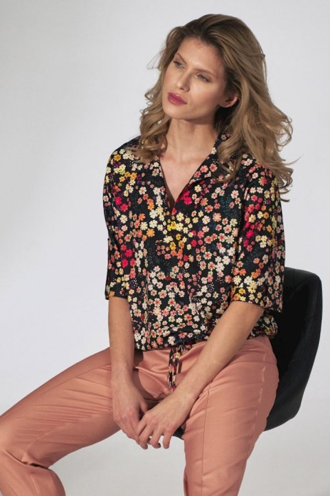 Bluzka damska kimono w kwiaty z krótkim rękawem dekolt V w122 M744 Bluzka damska kimono w kwiaty z krótkim rękawem dekolt V w122 M744