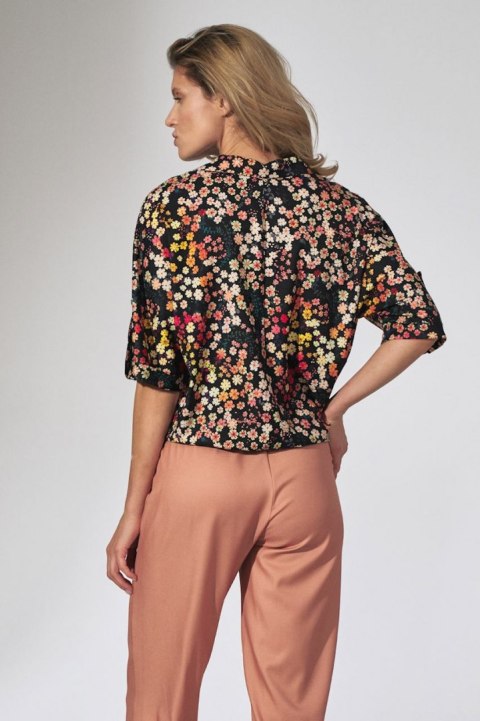 Bluzka damska kimono w kwiaty z krótkim rękawem dekolt V w122 M744 Bluzka damska kimono w kwiaty z krótkim rękawem dekolt V w122 M744