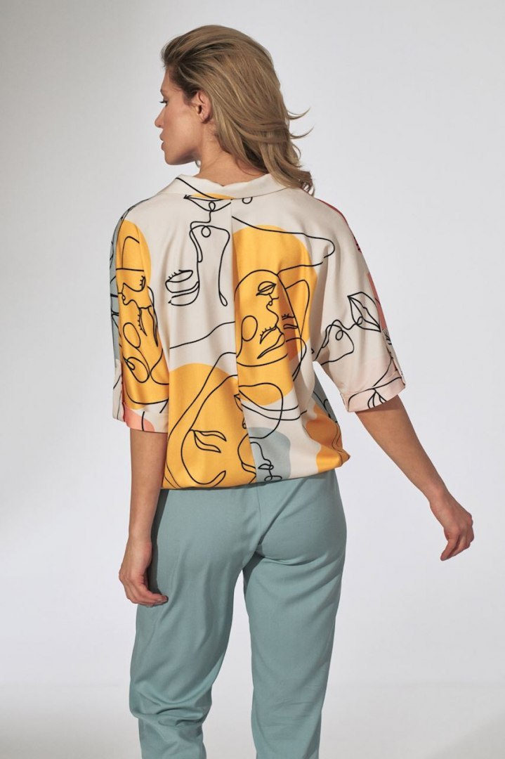 Bluzka damska kimono z nadrukiem z krótkim rękawem dekolt V w123 M744 Bluzka damska kimono z nadrukiem z krótkim rękawem dekolt V w123 M744