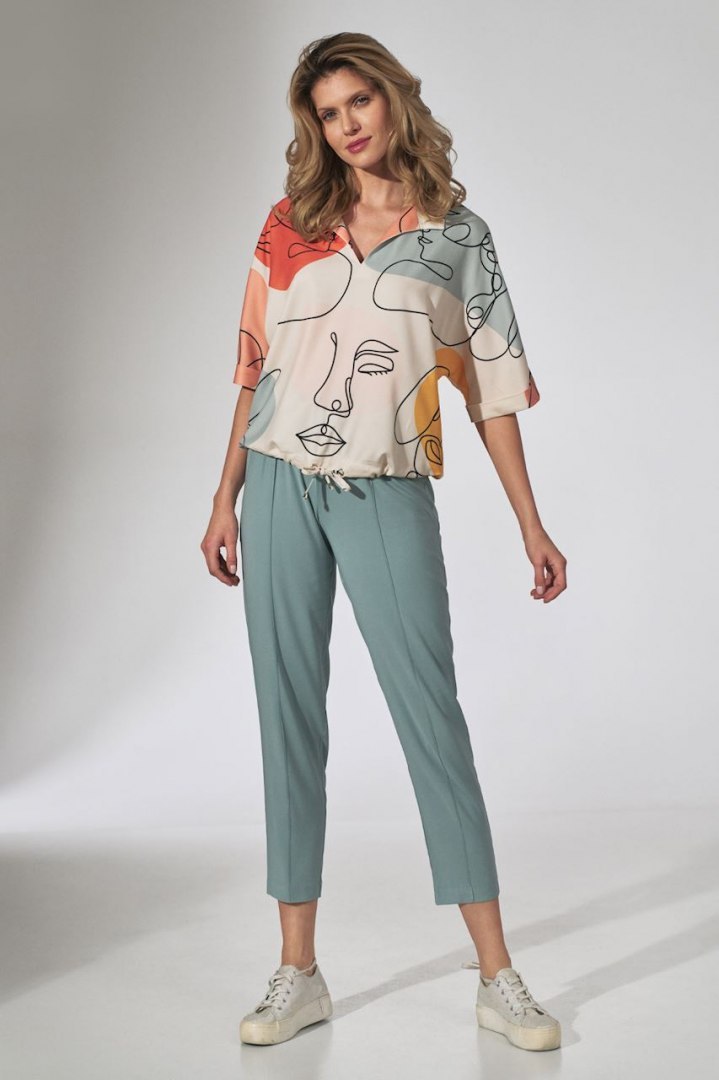 Bluzka damska kimono z nadrukiem z krótkim rękawem dekolt V w123 M744 Bluzka damska kimono z nadrukiem z krótkim rękawem dekolt V w123 M744