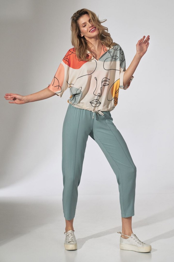 Bluzka damska kimono z nadrukiem z krótkim rękawem dekolt V w123 M744 Bluzka damska kimono z nadrukiem z krótkim rękawem dekolt V w123 M744