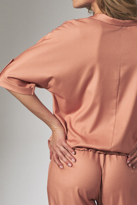 Bluzka damska kimono gładka z krótkim rękawem dekolt V pomarańczowa M744 Bluzka damska kimono gładka z krótkim rękawem dekolt V pomarańczowa M744