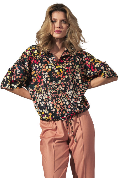 Bluzka damska kimono w kwiaty z krótkim rękawem dekolt V w122 M744 Bluzka damska kimono w kwiaty z krótkim rękawem dekolt V w122 M744