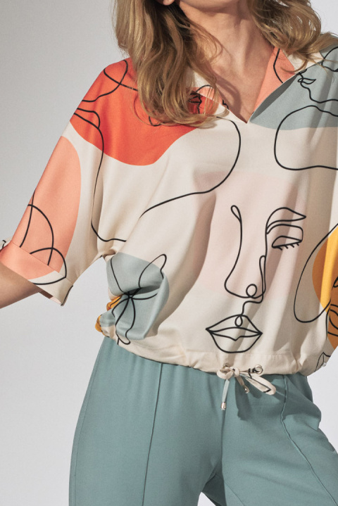 Bluzka damska kimono z nadrukiem z krótkim rękawem dekolt V w123 M744 Bluzka damska kimono z nadrukiem z krótkim rękawem dekolt V w123 M744