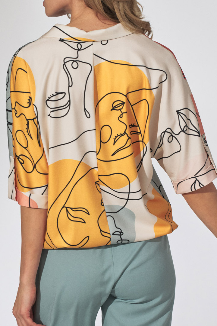 Bluzka damska kimono z nadrukiem z krótkim rękawem dekolt V w123 M744 Bluzka damska kimono z nadrukiem z krótkim rękawem dekolt V w123 M744