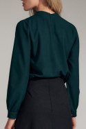 Bluzka damska ze stójką i długim rękawem z mankietem zielona M730