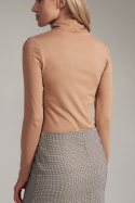Klasyczna bluzka damska z golfem i długim rękawem beżowa M729