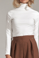 Klasyczna bluzka damska z golfem i długim rękawem ecru M729