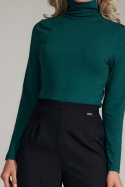 Klasyczna bluzka damska z golfem i długim rękawem zielona M729