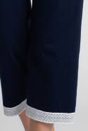 Spodnie damskie od piżamy z koronkowym brzegiem granatowe LA041