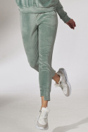 Spodnie damskie dresowe welurowe zwężane nogawki miętowe M746