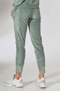 Spodnie damskie dresowe welurowe zwężane nogawki miętowe M746