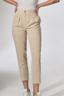 Spodnie damskie sztruksowe z kieszeniami zwężane nogawki beżowe M742