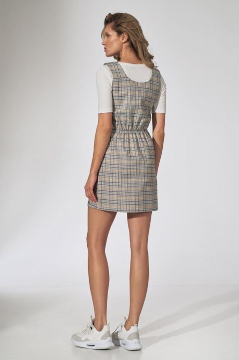 Sukienka mini w kratę na szelkach bez rękawów zapinana w121 M736 Sukienka mini w kratę na szelkach bez rękawów zapinana w121 M736