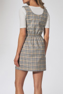 Sukienka mini w kratę na szelkach bez rękawów zapinana w121 M736