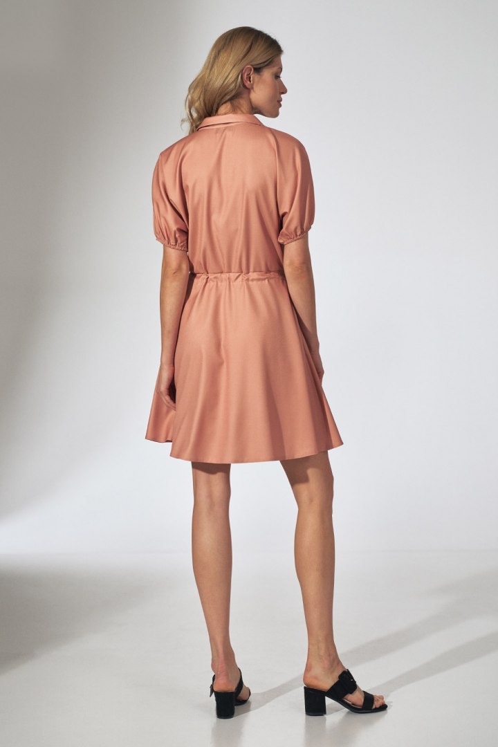 Sukienka mini rozkloszowana z wiskozy z krótkim rękawem pomarańczowa M739