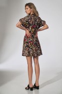 Sukienka mini rozkloszowana w kwiaty z krótkim rękawem w122 M739