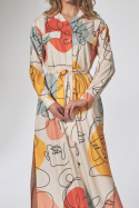 Sukienka maxi koszulowa z nadrukiem i długim rękawem w123 M740