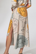 Sukienka maxi koszulowa z nadrukiem i długim rękawem w123 M740