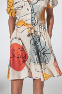 Sukienka mini rozkloszowana z nadrukiem krótkim rękawem w123 M739