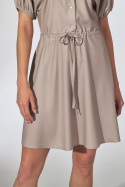 Sukienka mini rozkloszowana z wiskozy z krótkim rękawem beżowa M739
