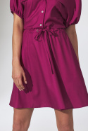 Sukienka mini rozkloszowana z wiskozy z krótkim rękawem fuksja M739
