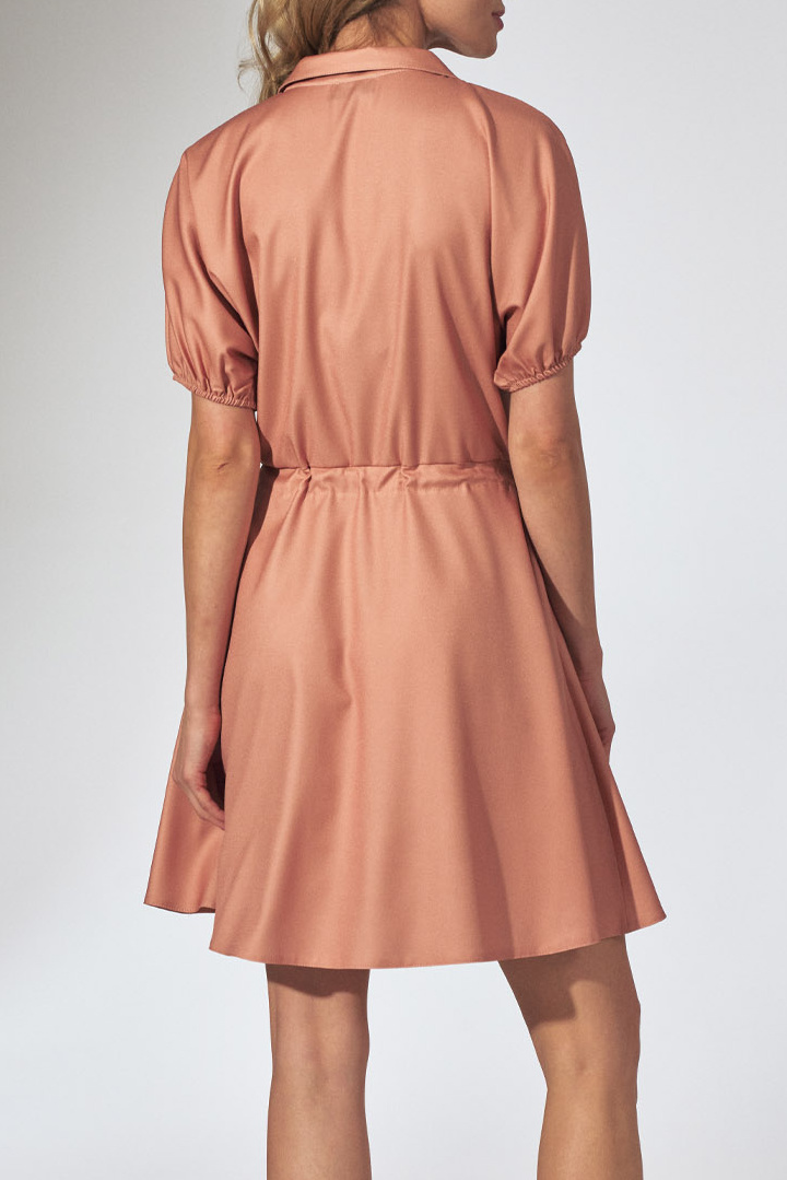 Sukienka mini rozkloszowana z wiskozy z krótkim rękawem pomarańczowa M739