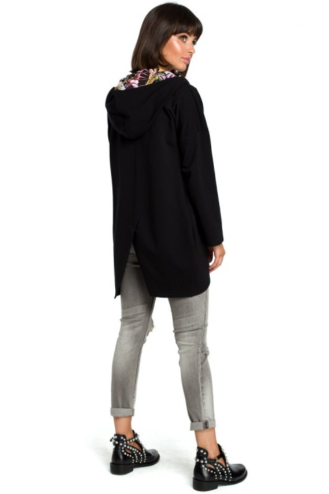 Bluza damska oversize z kapturem rozpinana na skos S/M; L/XL czarna B091 Bluza damska oversize z kapturem rozpinana na skos S/M; L/XL czarna B091