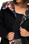Bluza damska oversize z kapturem rozpinana na skos S/M; L/XL czarna B091