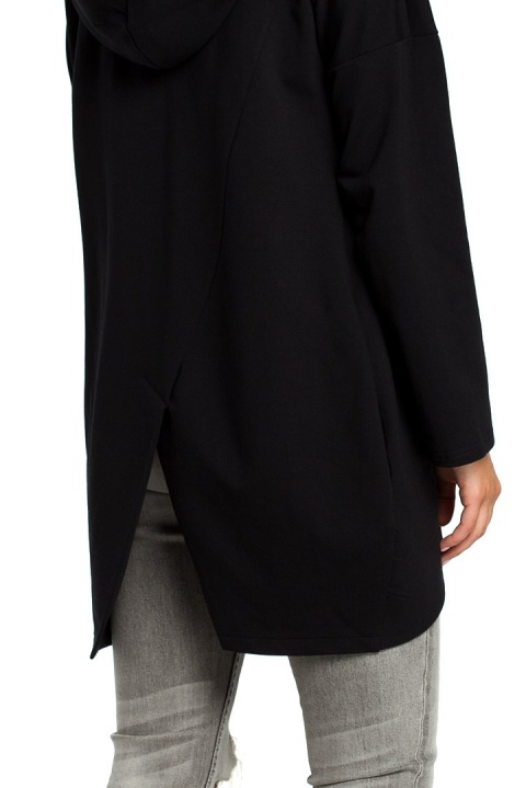 Bluza damska oversize z kapturem rozpinana na skos S/M; L/XL czarna B091 Bluza damska oversize z kapturem rozpinana na skos S/M; L/XL czarna B091