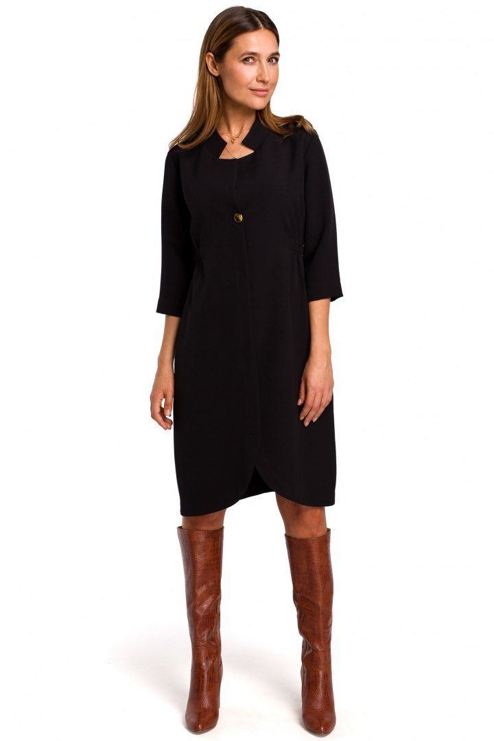 Elegancka sukienka żakietowa rozpinana z gumką z tyłu XXL czarna S189 Elegancka sukienka żakietowa rozpinana z gumką z tyłu XXL czarna S189