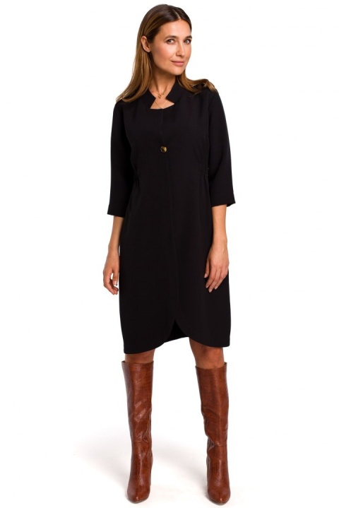 Elegancka sukienka żakietowa rozpinana z gumką z tyłu XXL czarna S189 Elegancka sukienka żakietowa rozpinana z gumką z tyłu XXL czarna S189