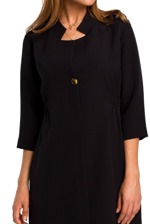 Elegancka sukienka żakietowa rozpinana z gumką z tyłu XXL czarna S189 Elegancka sukienka żakietowa rozpinana z gumką z tyłu XXL czarna S189