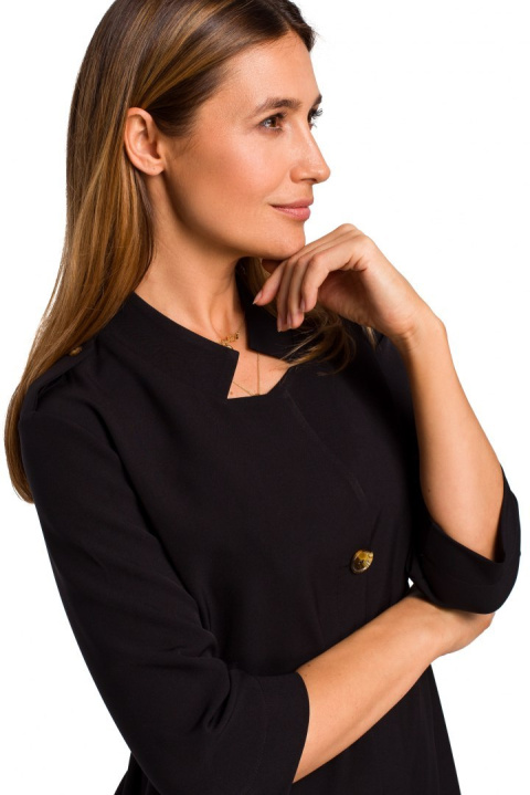Elegancka sukienka żakietowa rozpinana z gumką z tyłu XXL czarna S189 Elegancka sukienka żakietowa rozpinana z gumką z tyłu XXL czarna S189